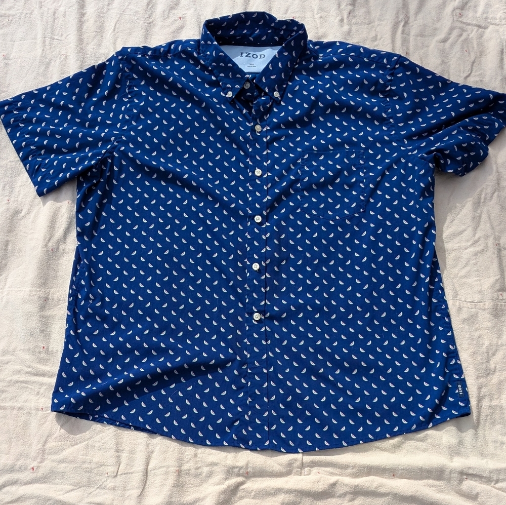 Izod Navy Watermelon Patterned Casual Shirt Summer, Beach, Cookout